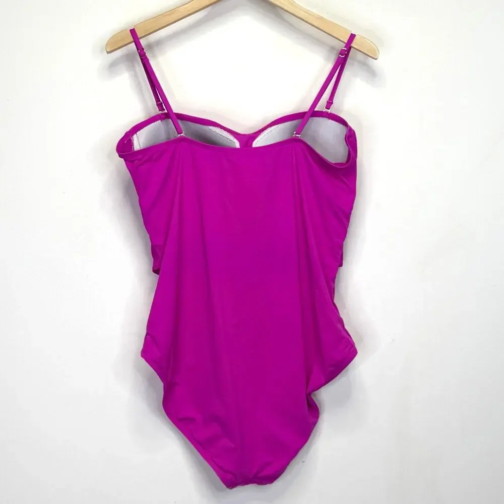 La Blanca Island Goddess Bandeau One Piece Swimsuit Orchid Pink Womens 16 Belted